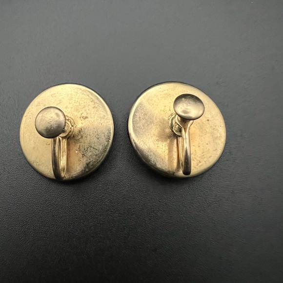 VINTAGE ENAMEL SCREW BACK COBALT BLUE EARRINGS - Picture 3 of 4